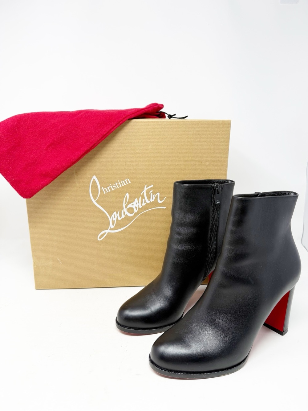 Christian Louboutin Adox Black Leather Block Heel Ankle Boots Womens EU 36.5 - Picture 2 of 10